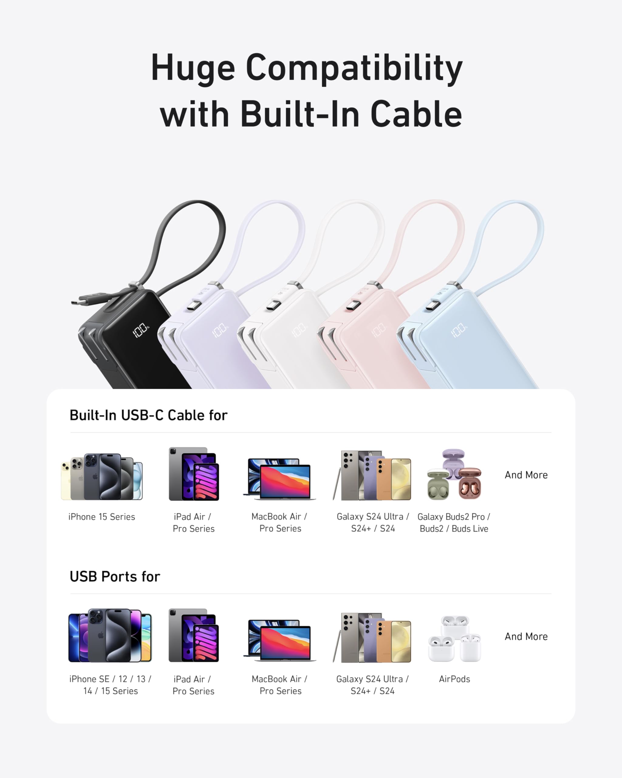 Anker with built-in USB-C cable for iPhone 15 Series