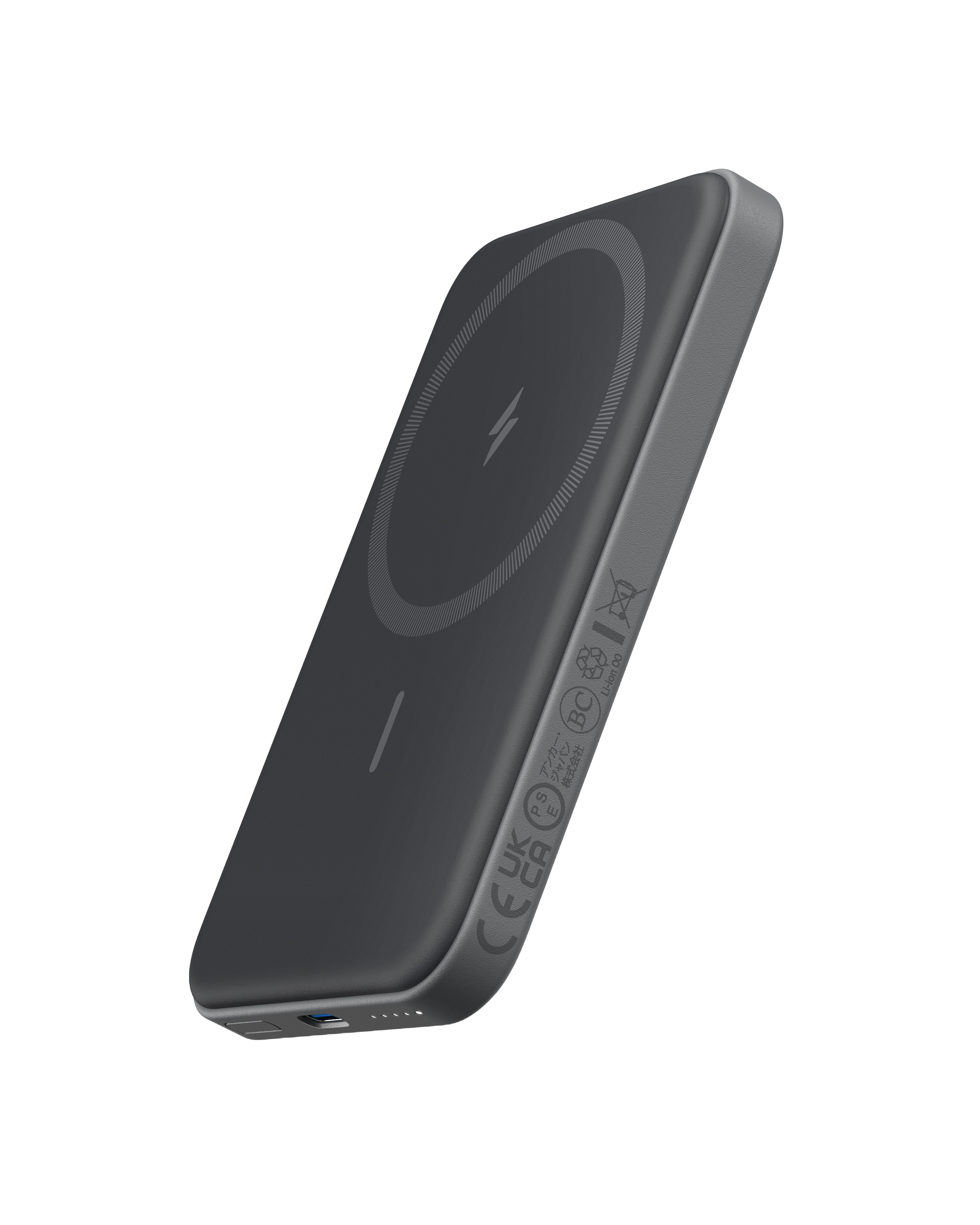 Anker wireless power bank with charging icons and smooth curve