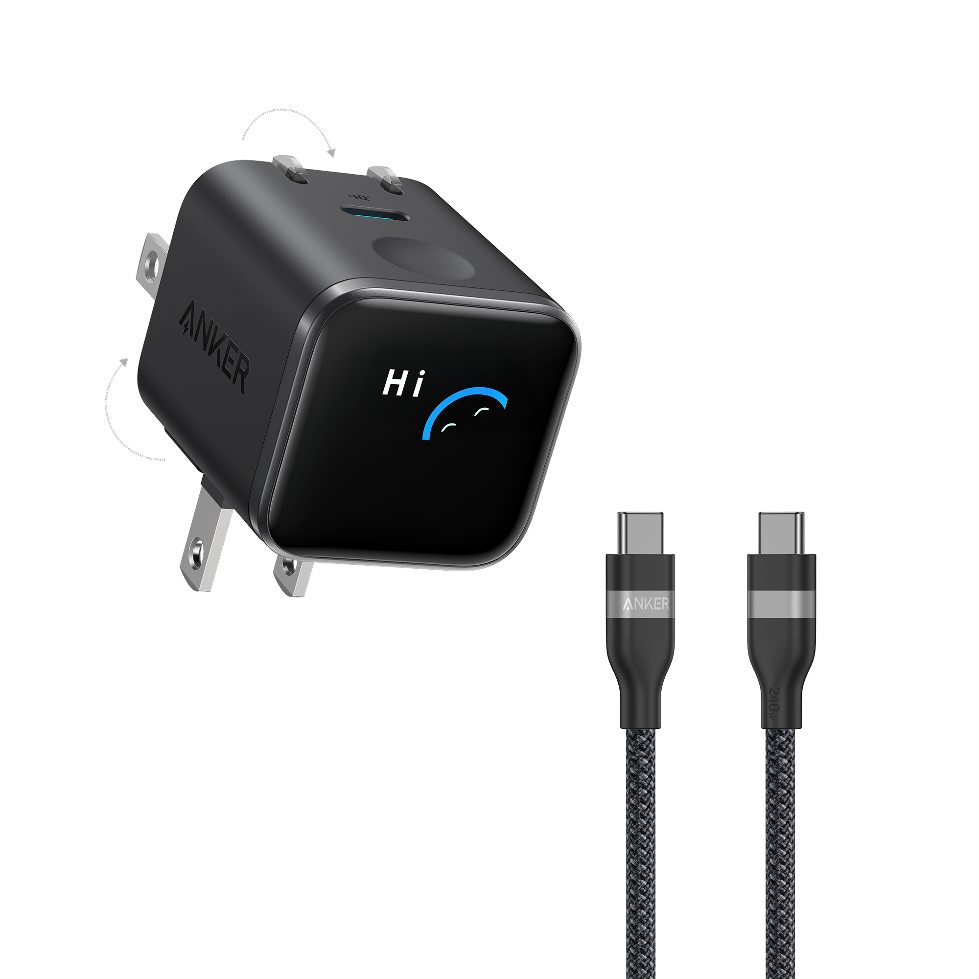 Anker Nano Charger (45W, Smart Display, 180° Foldable)